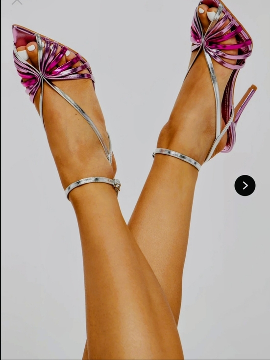 Fashionova Shoes - Metallic Pink Strappy Pointed-Toe Heels